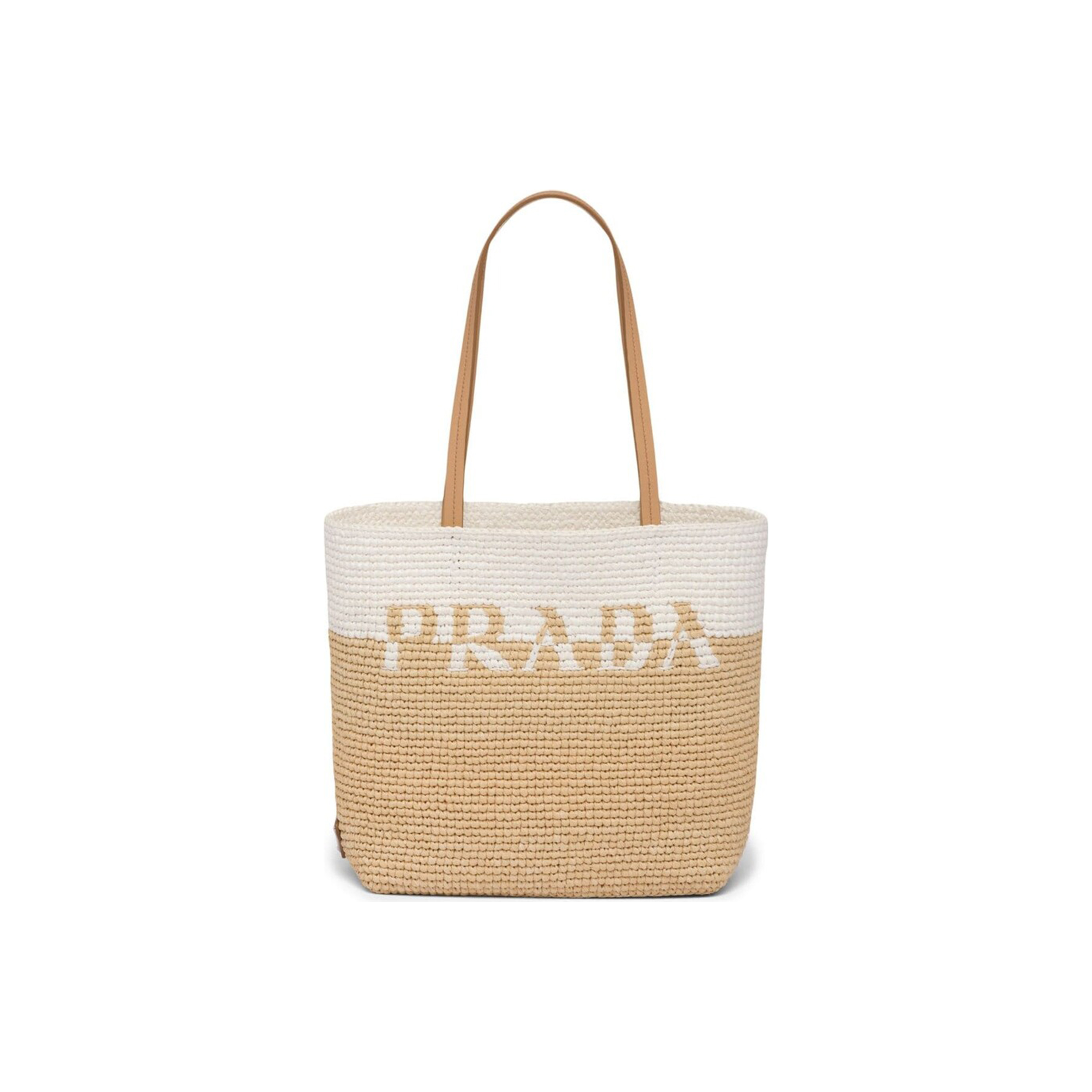 Pra*a contrasting raffia tote bag 1bg454 (23*22*8cm)